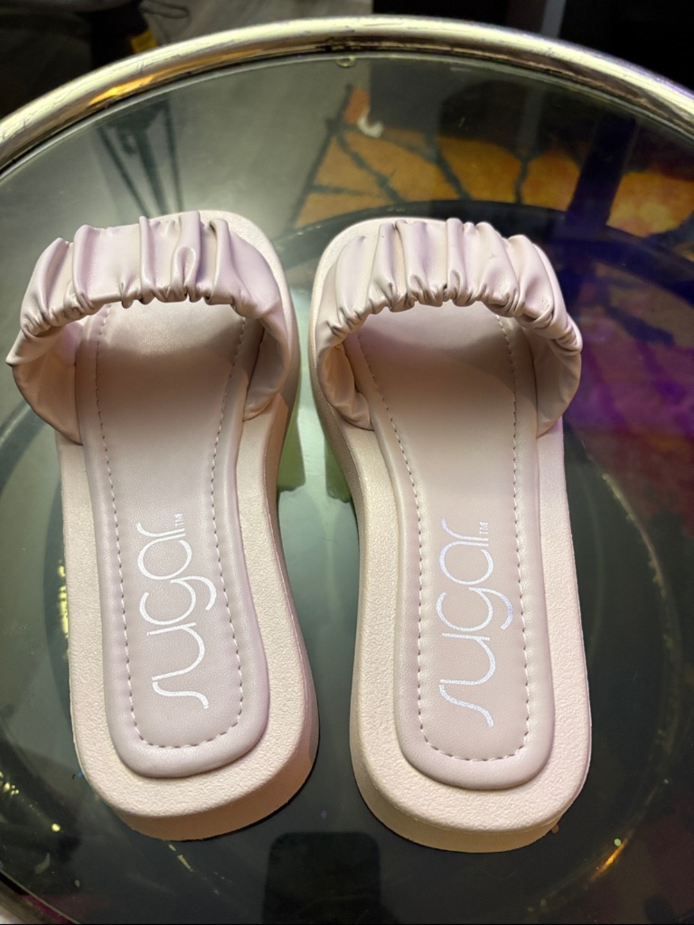 Sugar Blush Pink Ruched Slide Sandals